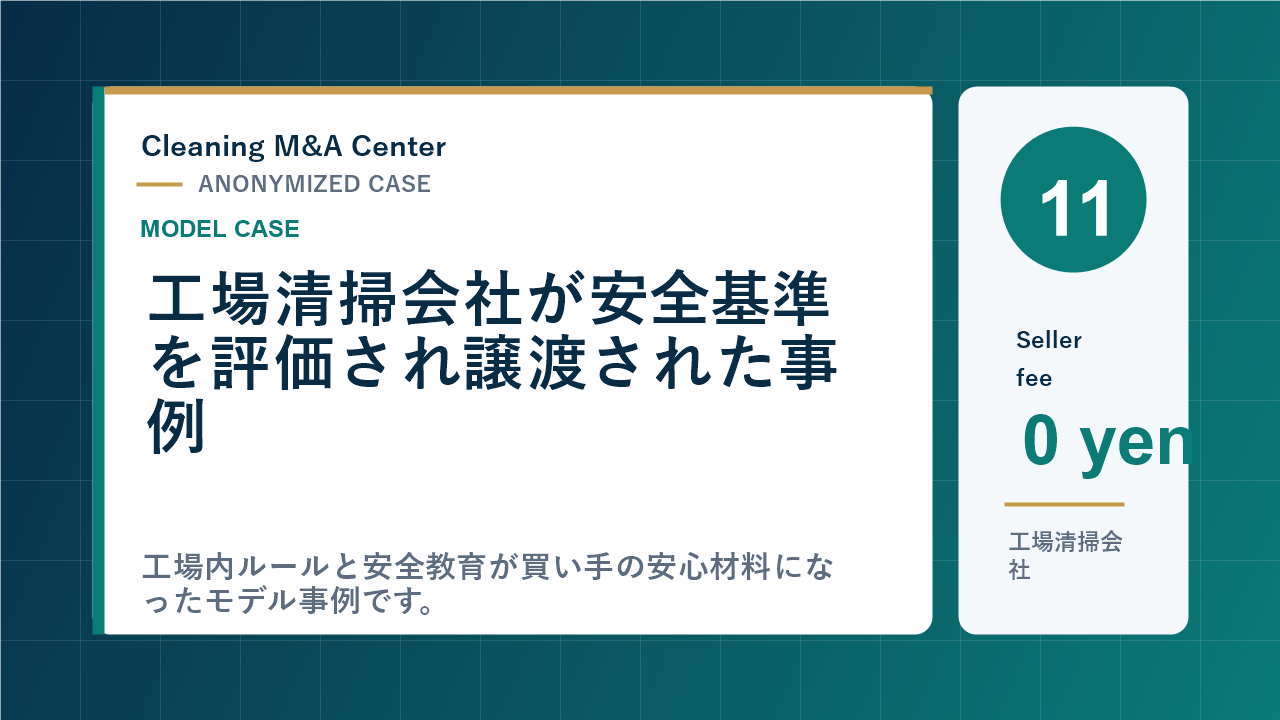 工場清掃会社が安全基準を評価され譲渡された事例のアイキャッチ画像