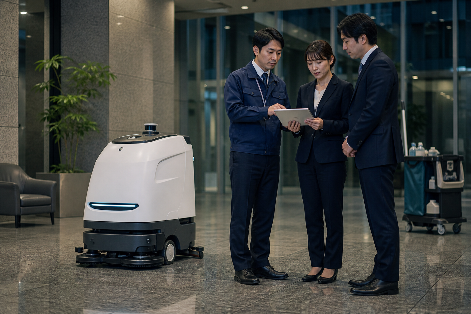 SmartBXの合弁M&Aと清掃DXを象徴する清掃スタッフ・床洗浄ロボット・清潔度データ